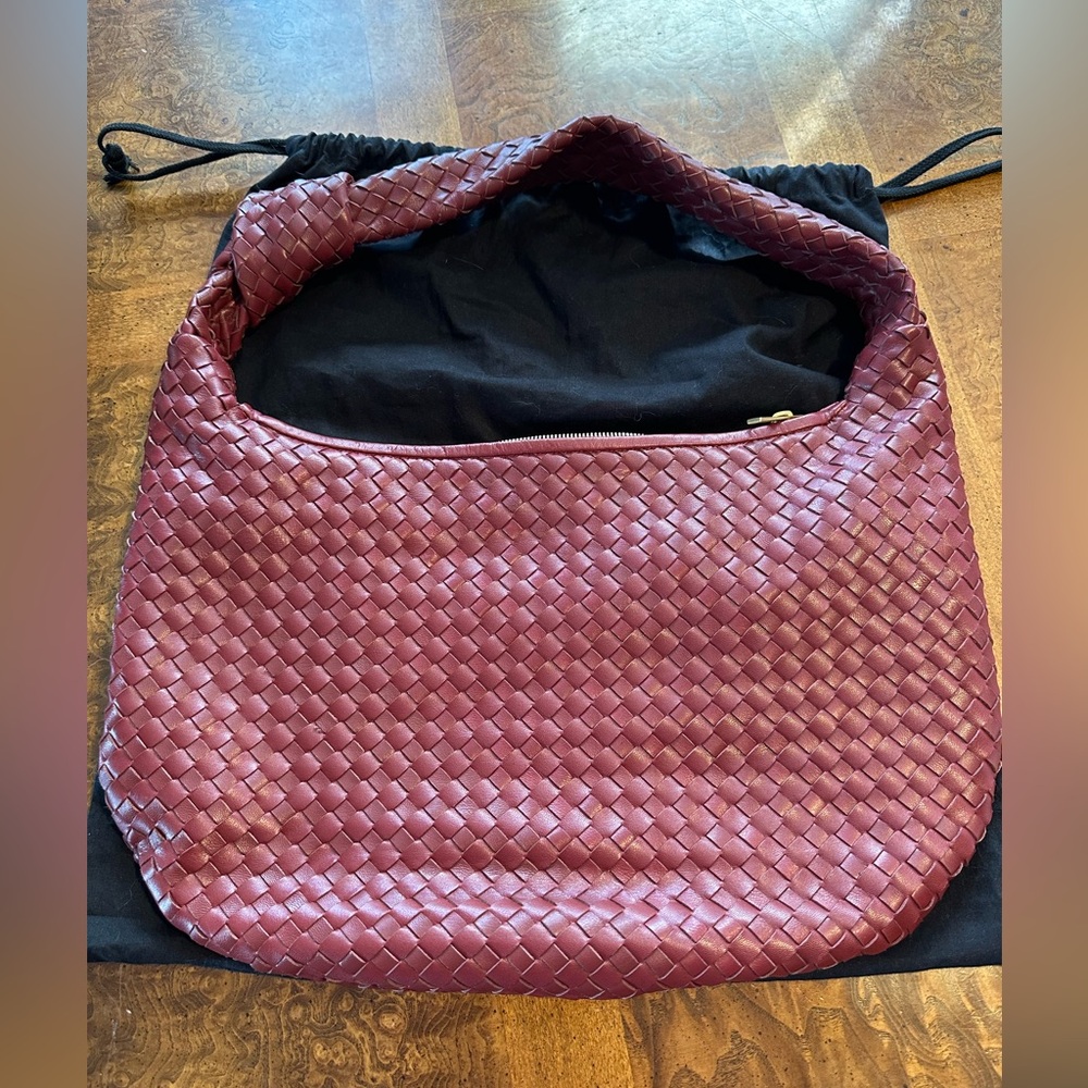 Quince Italian Leather Handwoven Slouchy Shoulder Bag, Merlot